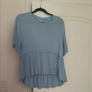 Women's Light Blue Ruffle Hem Top